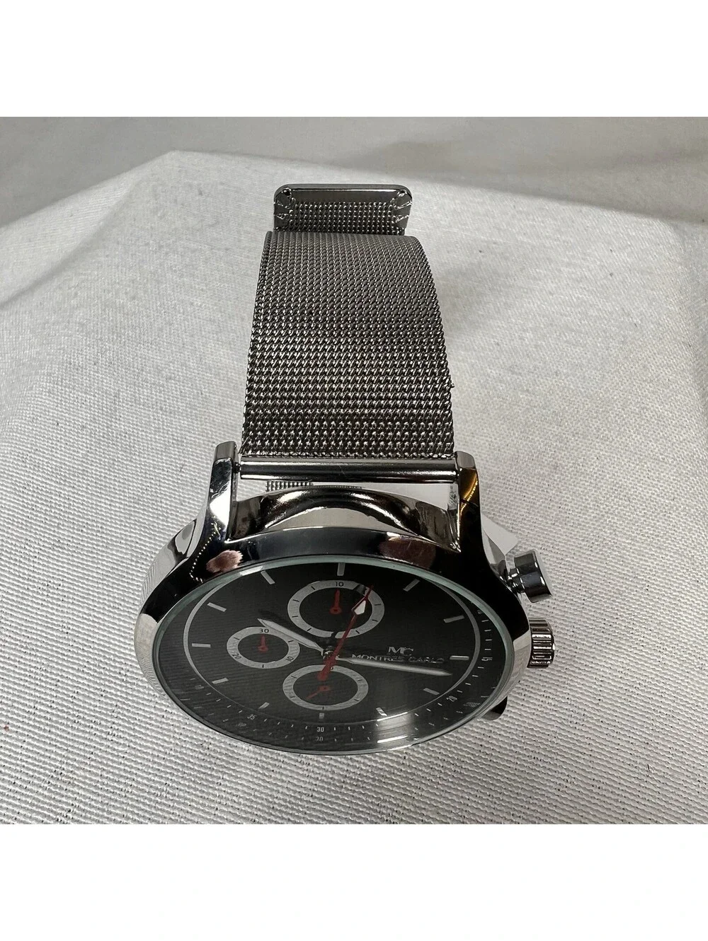 46mm Montres Carlo Men's Sport Fashion Luxury Analog Metal Mesh Band Dress Watch